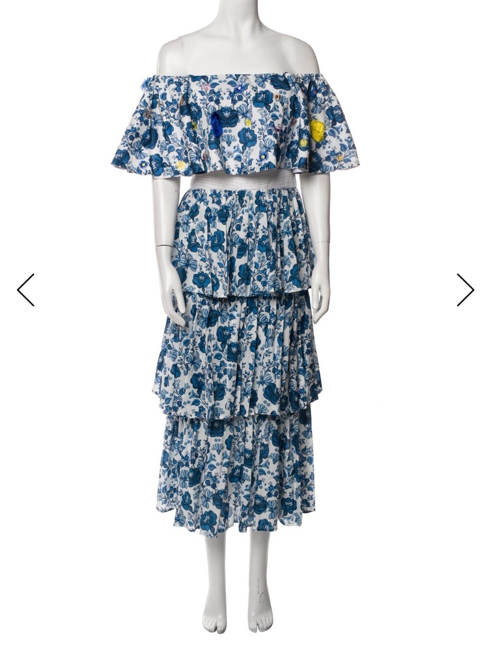 Blue Floral Off-Shoulder Tiered Maxi Skirt Set